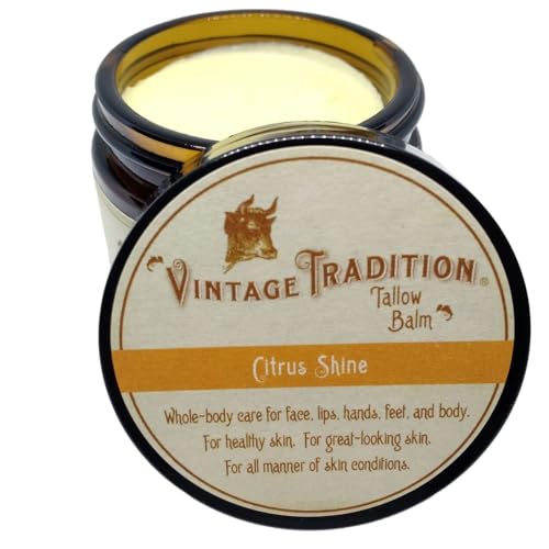Vintage Tradition Beef Tallow All Purpose Balm – Healing, Hydrating Citrus Oil Skin Care Salve Replaces Body Lotion, Hand Cream, More – Essential Oil, Olive Oil, and Grass-Fed Tallow, 2 fl. oz.