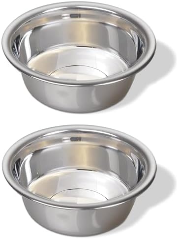 Greendale - 2 Pack (4 Cup Capacity) - Stainless Steel Metal Dog Bowls - Perfect for Dog Food and Water