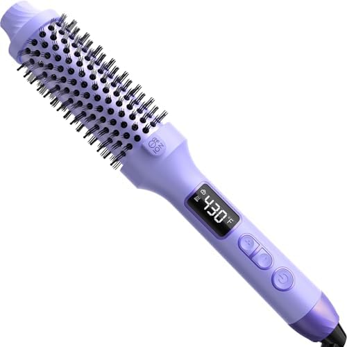 Nimmu Thermal Brush for Blowout Look, 1.5 inch Heated Round Brush, Curling Iron Brush with 10 Temperature Control, Hot Brush Styler Thermal Round Brush Dual Voltage for Travel, Purple