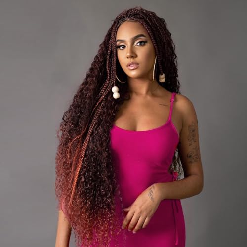 9 Packs Boho Box Braids Crochet Hair 24 Inch Goddess Box Braids Crochet Hair With Curly Ends Synthetic Bohemian Braids Hair Extension For Women (24inch, 1B/350)