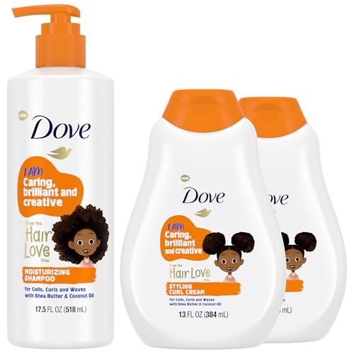Dove Kids Moisturizing Shampoo + Styling Curl Cream Twin Pack – “Hair Love” Curly Hair Products for Kids, Coconut Cookie Scent (3 Piece Set)
