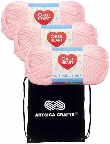 Red Heart Soft Baby Steps Baby Pink E746-9700 (3-Skeins - Same Dye Lot) Worsted Medium #4 Acrylic Yarn for Crocheting and Knitting with Project Bag