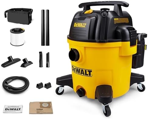 DEWALT 10 Gallon Shop Vacuum Wet and Dry, 5.5 Peak HP Poly Wet Dry Vacuum Cleaner with Attachments, 2-Stage Motor, Portable Handle/Caster with Drain Blower, DXV10PZ for Car, Garage, Workshop, Pet Hair