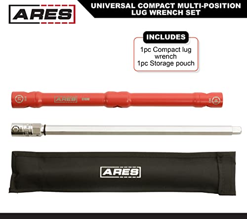 ARES 57000 – 26-Inch Universal Multi-Position Lug Wrench Set - 17mm, 19mm, and 21mm Socket Ends – Unique ½-Inch Drive Socket Adapter End – Compact Design with Storage Pouch