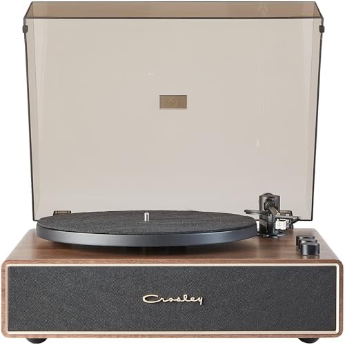Crosley CR6046A-WAGL Stave 2-Speed Bluetooth Record Player Turntable with Built-in Speakers, Walnut
