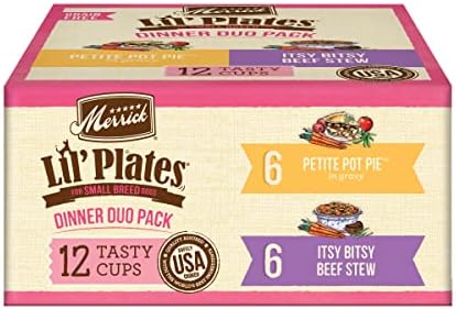 Merrick Lil’ Plates Grain Free Dinner Duos Soft Natural Wet Small Dog Food Variety Pack, Beef and Chicken - (Pack of 1) 2.6 lb. Tubs
