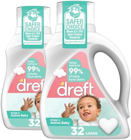 Dreft Stage 2: Baby Laundry Detergent Liquid Soap, Natural for Newborn, or Infant, HE, 64 Total Loads (Pack of 2) - Hypoallergenic for Sensitive Skin