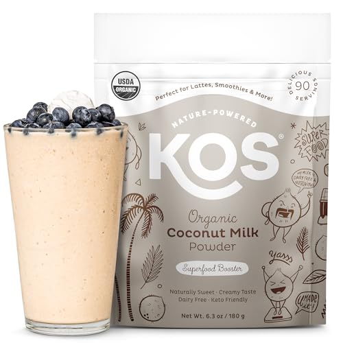 KOS Organic Coconut Milk Powder, USDA Certified - Sugar Free & Plant Based Creamer for Coffee, Tea, Smoothies - Vegan, Keto, Paleo Friendly, Non GMO, Gluten & Dairy Free - 90 Servings Resealable Bag