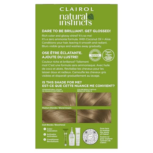 Clairol Natural Instincts Demi-Permanent Hair Dye, 8 Medium Blonde Hair Color, Pack of 3