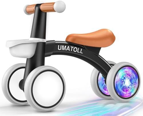 Umatoll Colorful Lighting Baby Balance Bike Toys for 1 Year Old Boys Gifts, Adjustable Seat Baby Walker, One Year Old Boy Birthday Gifts, 12-24 Months Toddler First Ride on Toys with Removable Basket