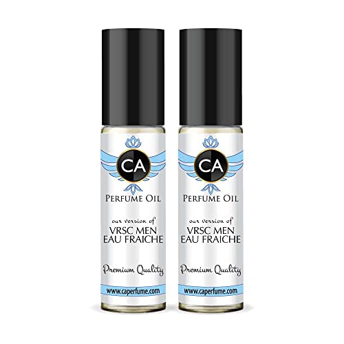 CA Perfume Impression of Vrsc Men Eau Fraiche For Men Replica Fragrance Body Oil Dupes Alcohol-Free Essential Aromatherapy Sample Travel Size Concentrated Long Lasting Attar Roll-On 0.3 Fl Oz-X2