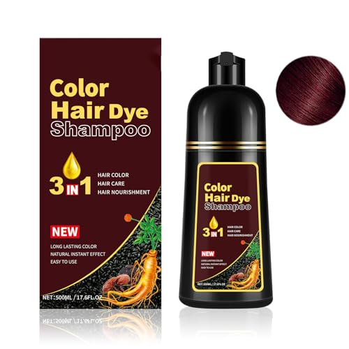 Instant Dark Wine Red Hair Color Shampoo for Gray Hair 500ml,Herbal Red Hair Dye Shampoo 3 in 1 for Women Men,100% Gray Hair Coverage, Long Lasting Red Shampoo Colors in Minutes