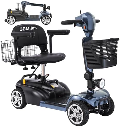 30-60 Miles Ecomobi MS02 Long Range 4 Wheels Electric Mobility Scooter for Adults/Seniors, 350W E-Wheelchair Device w/25Ah Extended Battery, Dual Baskets Compact Mobile for Travel