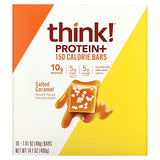 think! (thinkThin) Protein+ 150 Calorie Bars - Salted Caramel, 10g Protein, 5g Sugar, No Artificial Sweeteners**, Gluten Free, GMO Free*, 1.4 oz bar (10 Count - Packaging May Vary)