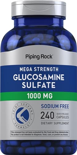 Piping Rock Glucosamine Sulfate 1000mg | 240 Capsules | Mega Strength | Joint Formula | Sodium Free | Non-GMO, Gluten Free Supplement