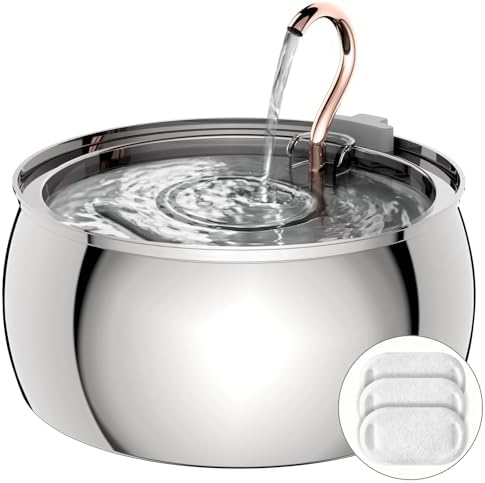 Tomxcute Cat Water Fountain - 4.0L/135oz Gooseneck Copper Faucet Design Cat Fountain for Drinking - Large Capacity Stainless Steel Cat Water Fountain - Comes with 3 Replacement Filters