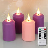 yunsheng Flameless Advent Candles Purple and Pink, 4 Inch Battery Operated LED Advent Pillar Candles with Remote Timer, 350+ Hours Long Lasting Candles for Christmas Advent Rituals and Wreath,Set of 4