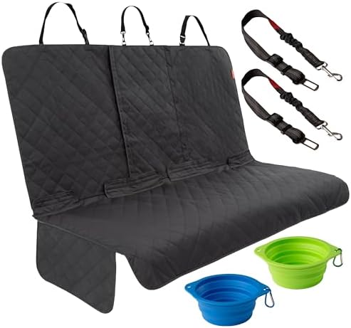 Lusso Gear Dog Car Seat Cover for Back Seat - Non-Slip, Waterproof Black Cover for Dogs - Fits Cars, Trucks & SUVs, with Leash/Bowl