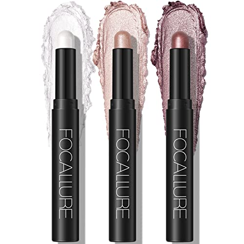 FOCALLURE 3 Pcs 2 in 1 Eyeshadow and Eyeliner Pen, Shimmer Eye Shadow Pencil, High Pigmented Eyeshadow, Highlighter Eye Liner, Multi-Dimensional eyes Look, FA38-11116-123