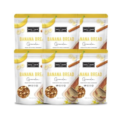 Safe + Fair Banana Bread Granola – Allergen-Free with Whole & Ancient Grains – Gluten-Free, Plant-Based, Non-GMO, No Artificial Ingredients – Perfect for Breakfast or Dessert – 12oz, 6 Pack