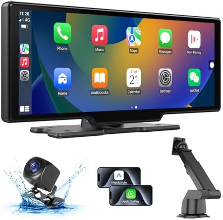 Wireless Carplay Screen for Car, 10.26" HD Car Stereo Touch Screen with Android Auto& Carpaly, 1080p Backup Camera, Car Audio Receiver with Voice Control, Mirror Link, Bluetooth, Navigation