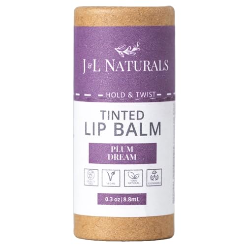J&L Naturals Tinted Lip Balm | Vegan & Cruelty Free Lip Stain | Zero Waste Makeup | Plastic-Free, Hydrating & Moisturizing Lip Tint | Made in US (Single (1-Pack), Plum Dream)