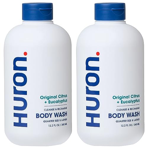 Huron Men's Moisturizing Body Wash - Crisp Citrus, Eucalyptus, Mint & Aromatic Greens Scent, 12.2 fl oz (2 Pack)