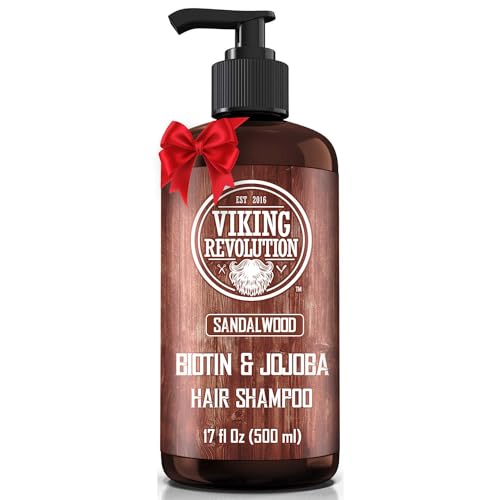 Viking Revolution Sandalwood Men's Shampoo with Biotin and Jojoba Oil - Men Shampoo Natural Hair Shampoo for Men with Vitamin B5 - Hair Loss Shampoo for Mens Shampoo for Thinning Hair (17 Oz)