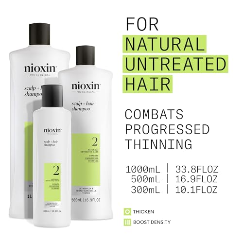 Nioxin Scalp + Hair Thickening System 2 Shampoo, For Natural Hair with Progressed Thinning, 33.8 fl oz (Packaging May Vary)