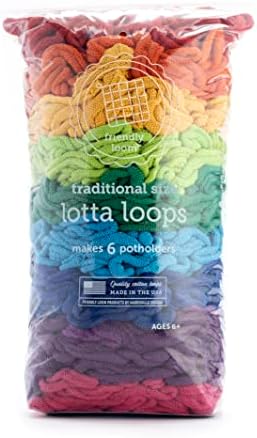 Friendly Loom | Lotta Loops - 7” Traditional-Sized Rainbow Themed Potholder Weaving Loops | Craft 6 Cotton Potholders