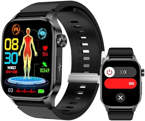 Smart Watch for Men Women, 2.04" AMOLED Color Screen, 24/7 Heart Rate, Blood Oxygen, Blood Pressure, Sleep and Stress Health Monitor, Blood and Body Composition Insights, 150 Sports Modes (Black)