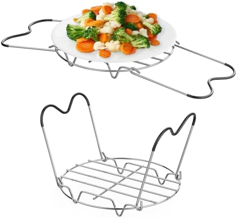 GSlife Instant Pot Steamer Rack with Silicone Handle - Stainless Steel Instant Pot Accessories, Steam Rack for 6, 8 Qt Pressure Cooker, Cooking Cooling Steaming Baking Rack 7.7'', 2 Pack