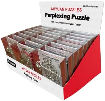 Assorted Metal Puzzle Large 24 Pack IQ Wire Metal Puzzles with Paper Box Gift Package Great Educational Metal Puzzle Games Toys for Kids and Adults by AHYUAN