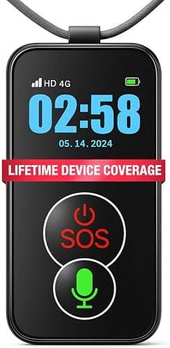 Cellular Medical Alert Necklace with Emergency Button for Elderly, 24/7 Monitoring, Fall Detection for Seniors, Water-Resistant, Wearable Pendant with 2-Way Communication, GPS Tracking