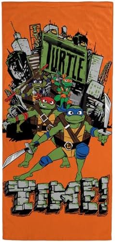 Jay Franco Nickelodeon Teenage Mutant Ninja Turtles Bath Pool Beach Towel - Kids Super Soft & Absorbent 100% Cotton Towel with Leonardo and Michaelangelo, Measures 28 x 58
