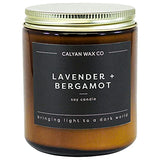 Calyan Wax Soy Wax Candle, Lavender & Bergamot Scented Candle for The Home | Premium Soy Candle with Essential Oils | Soy Candle in Amber Glass Jar | Aromatherapy Gift