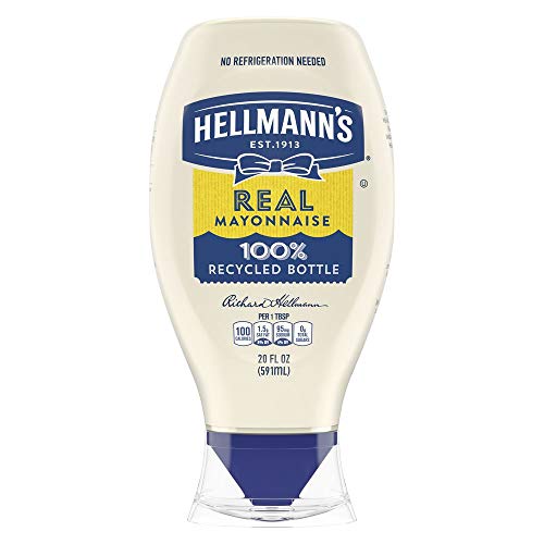 Hellmann's Real Mayonnaise Squeeze Bottle Made from 100% Recycled Plastic, No-Mess Cap, Condiment for Sandwiches, Salads, Mayo Made with Cage Free Eggs, Gluten Free, 20 oz, Pack of 12