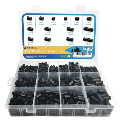 1230Pcs Electrical Outlet ABS Spacers,ID 3.2mm 4.2mm OD 3mm 5mm 6mm 8mm 10mm 12mm 15mm,Spacer Assortment Kit,Without Threaded,Switch and Receptacle Spacers for M3 M4 Screws