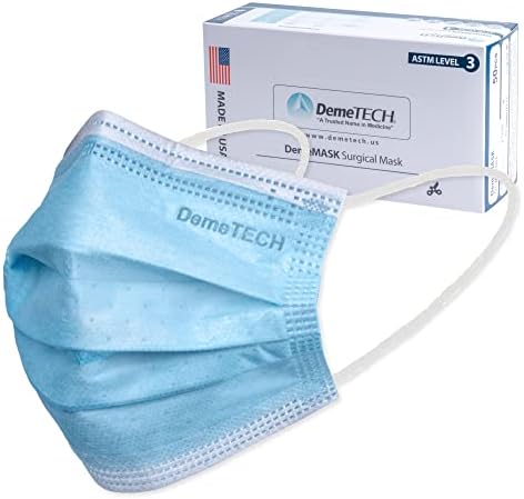 DEMETECH ASTM Level 3 Highly Protective 3 Layer Face Mask with Ear Loops - Made in the USA, Pack of 50