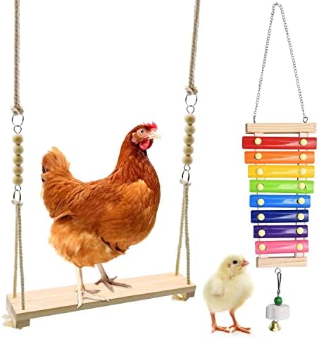 Swing Toys Xylophone, 2pcs Chicken Toys for Poultry Run, Rooster Hens Chicks Pet Parrots Macaw Entertainment, Stress Relief for Birds