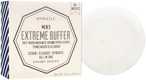 SPONGELLÉ Men's Extreme Buffer - Body Wash/Shower Gel Sponge - Bergamot Absolute White