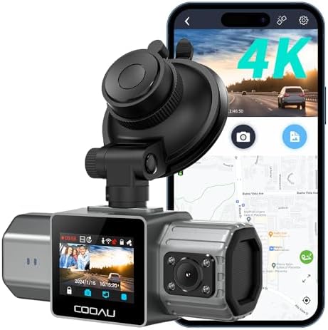 COOAU 4K Dual Dash Cam, Built-in GPS Wi-Fi, 2.5K+1080P Dash Cam Front and Inside with Infrared Night Vision, Dash Camera with Parking Mode, Loop Recording, Support 256GB Max