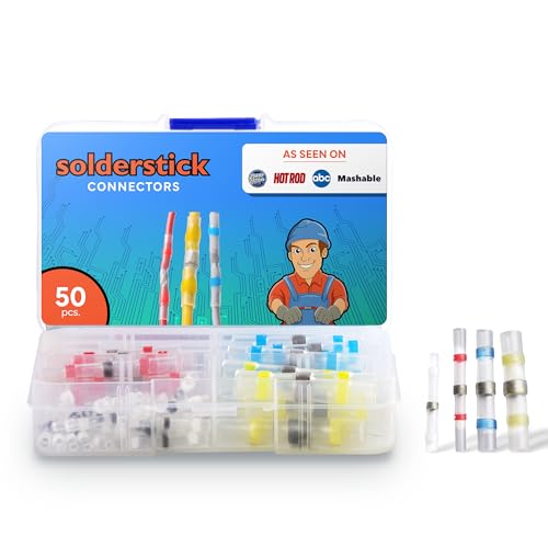50 Pieces Waterproof Solder Seal Wire Connectors Kit, Electrical Insulated Wire Splice Heat Shrink Wire Connectors with 4 Gauges - 12-10, 16-14, 22-18, 26-24 AWG