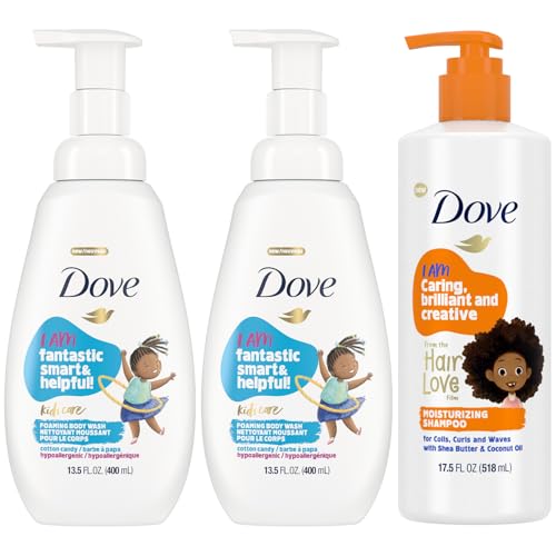 Dove Kids Care Body Wash 2-Pack + Moisturizing Shampoo Bundle - Cotton Candy Foaming Cleanser & Dove Shampoo with Shea Butter for Kids' Curly Hair (3 Piece Set)
