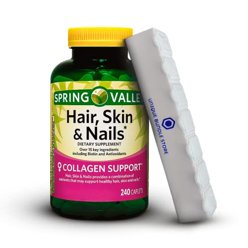 Unique Bundle Store Spring Valley, Hair Skin and Nails Vitamins, Caplets Dietary, Supplement, 240 Count + 7 Day Pill Organizer Included