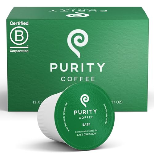 Purity Coffee EASE Dark Roast Low Acid Organic Coffee - USDA Certified Organic Specialty Grade Arabica Single-Serve Coffee Pods - Third Party Tested for Mold, Mycotoxins and Pesticides - 12 ct Box