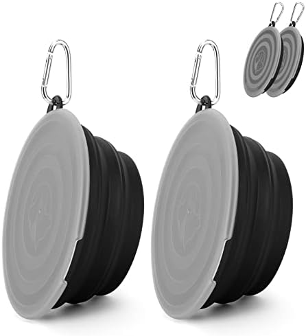 SLSON Dog Bowls Pet Collapsible Bowl with Cover Lids,2 Pack Dog Travel Bowls Portable Foldable Cat Water Dish Bowl for Pets Walking Parking Camping (Black and Black, Large)