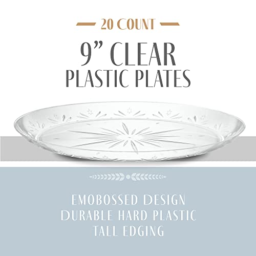 PLASTICPRO 9'' inch Premium Heavy Weight Crystal Clear Disposable Hard Plastic Dinnerware Party Plate Pack of 40