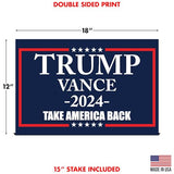 Factory Crafts Made In USA, Not China | Trump Vance 2024 Yard Sign | Take America back Blue lawn Rally Placard | Outdoor Decoration 18" x 12" Double Sided Print with H-Stake