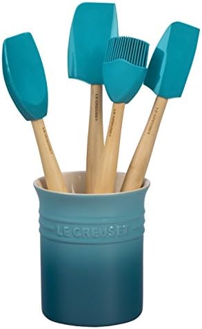 Le Creuset Silicone Craft Series Utensil Set with Stoneware Crock, 5 pc., Caribbean